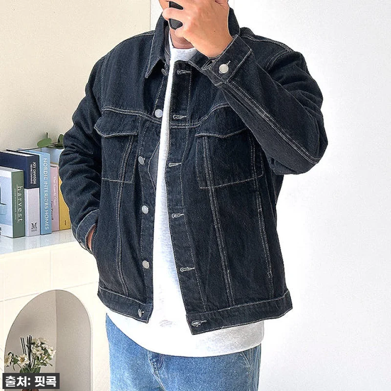 남자 데님재킷 트러커 스톤워싱 흑청 관련 이미지 2