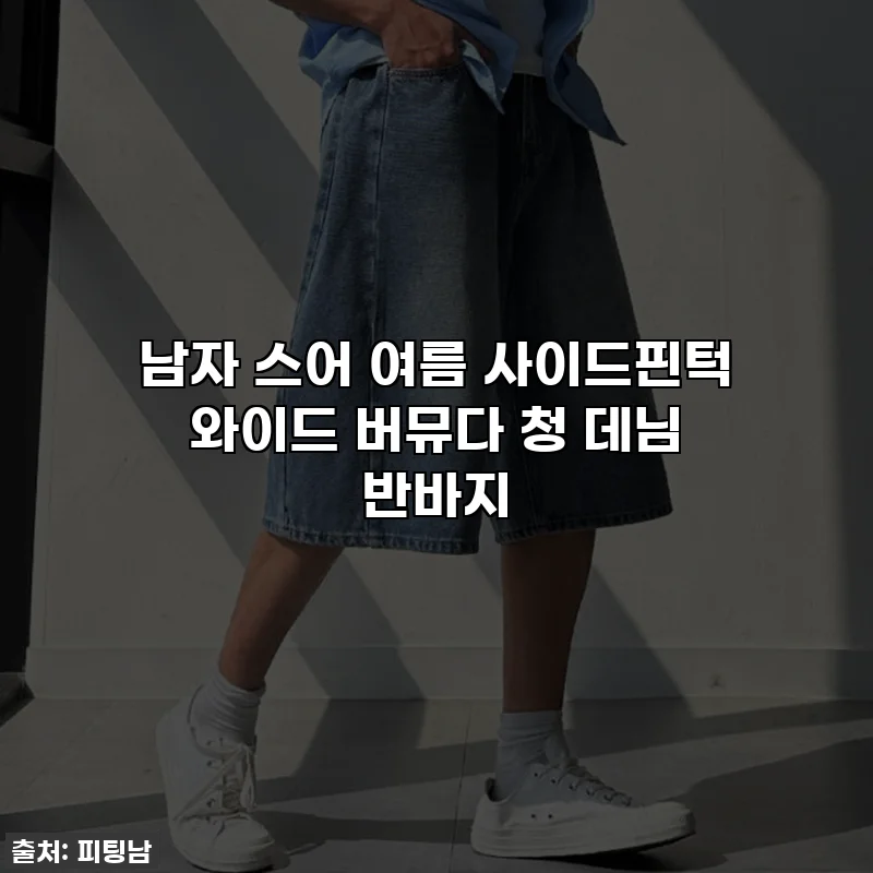 남자 스어 여름 사이드핀턱 와이드 버뮤다 청 데님 반바지