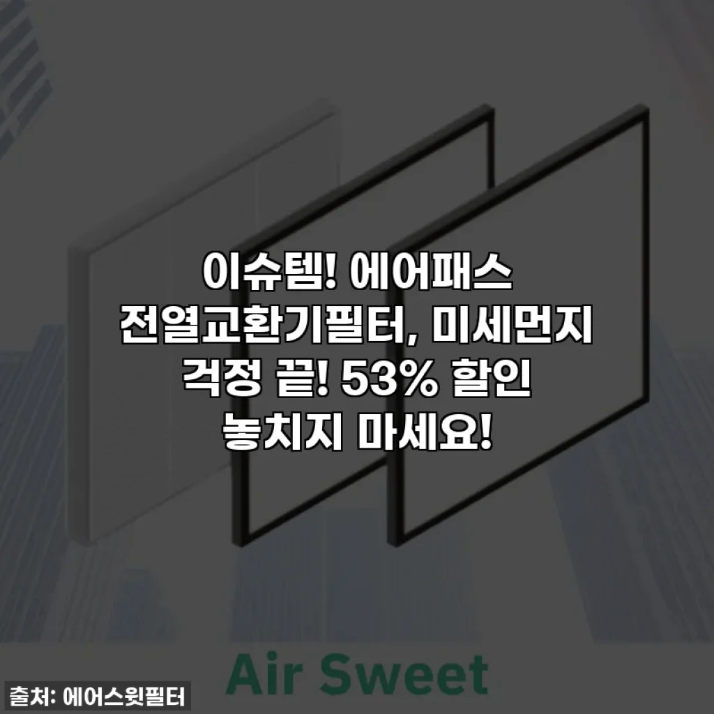 이슈템! 에어패스 전열교환기필터, 미세먼지 걱정 끝! 53% 할인 놓치지 마세요!