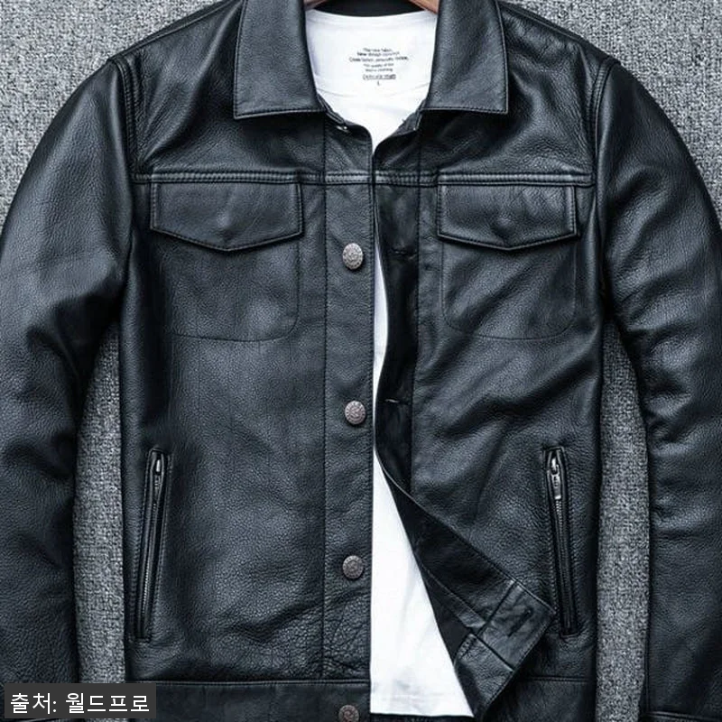 소가죽 남자 가죽 자켓 바이크 버튼 관련 이미지 1